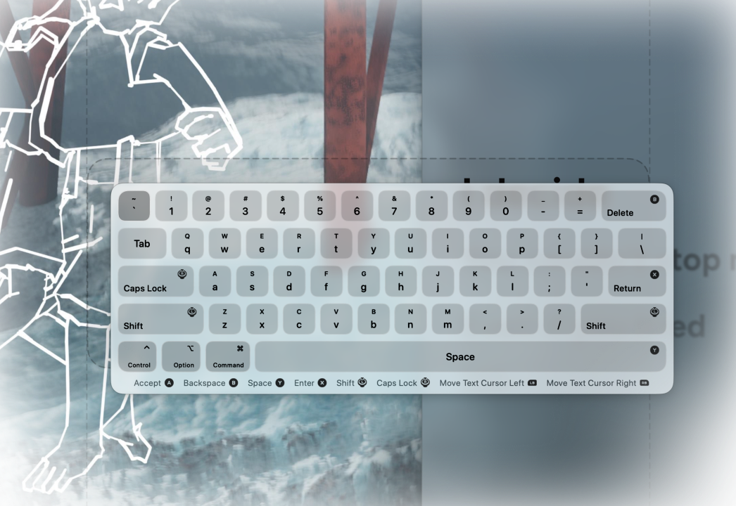 The keyboard overlay above a similarly shaped outline showing the snapping feature